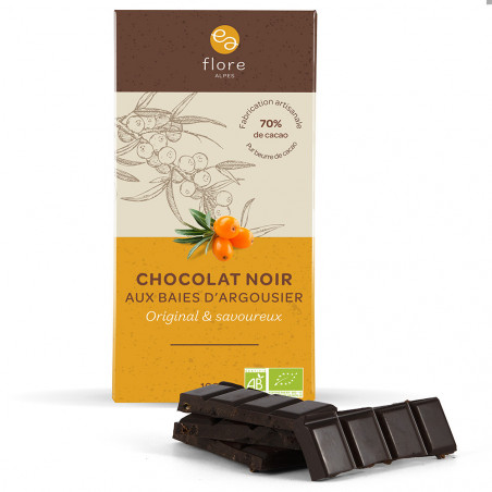 Chocolat noir bio aux baies d'argousier - Flore Alpes